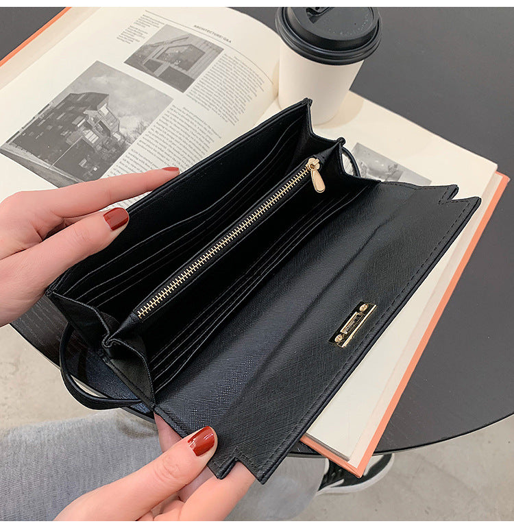 Grey Elegant Women's Turn Lock Long Wallet - Black PU Leather Clutch Purse with Card Slots & Zipper Pocket - Image 8