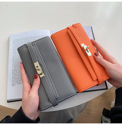 Pink Elegant Women's Turn Lock Long Wallet - Black PU Leather Clutch Purse with Card Slots & Zipper Pocket - Image 6