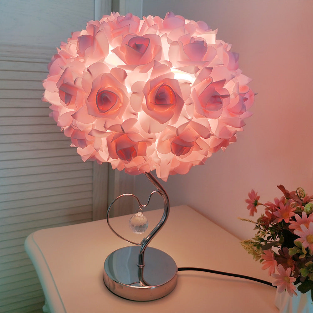 Yellow Roses And Silver Base Romantic Red Rose Flower Table Lamp - Crystal Heart Accent Bedside Night Light - Image 5
