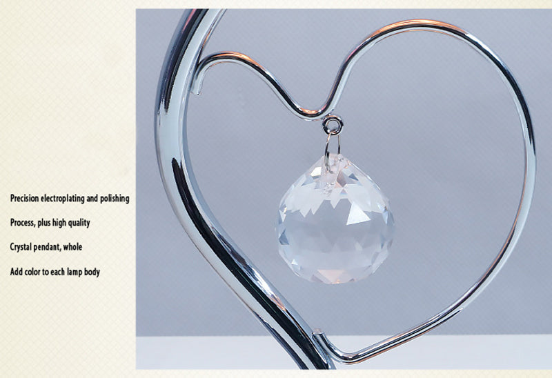 Pink,Green Roses And Silver Base Romantic Red Rose Flower Table Lamp - Crystal Heart Accent Bedside Night Light - Image 3