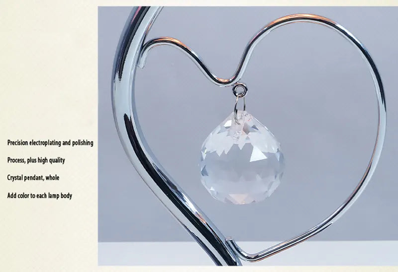 Pink,Green Roses And Silver Base Romantic Red Rose Flower Table Lamp - Crystal Heart Accent Bedside Night Light - Image 3