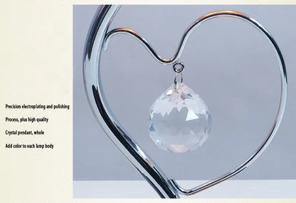 Pink,Green Roses And Silver Base Romantic Red Rose Flower Table Lamp - Crystal Heart Accent Bedside Night Light - Image 3