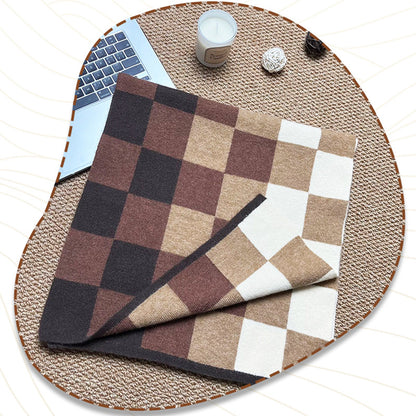 Black,Grey And Beige Unisex Retro Checkered Knit Scarf - Soft Thick Winter Shawl Wrap - Image 4