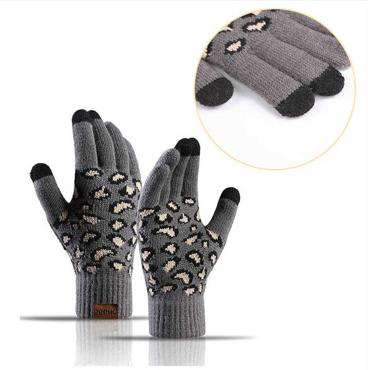 Pink Women's 3-Piece Winter Knit Set - Leopard Print Plush Lined Beanie Hat, Scarf & Touchscreen Gloves - Image 7