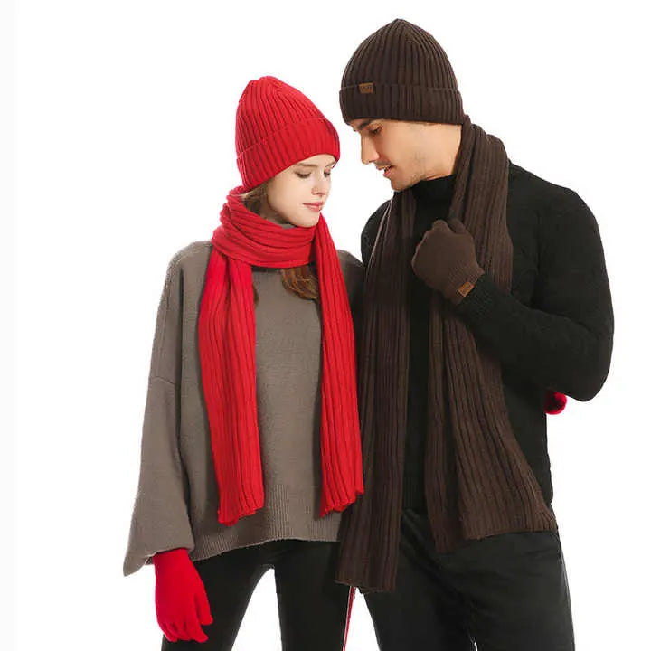Dark Grey Men's 3-Piece Winter Warm Ribbed Knit Beanie Hat Scarf and Gloves Set - Image 5