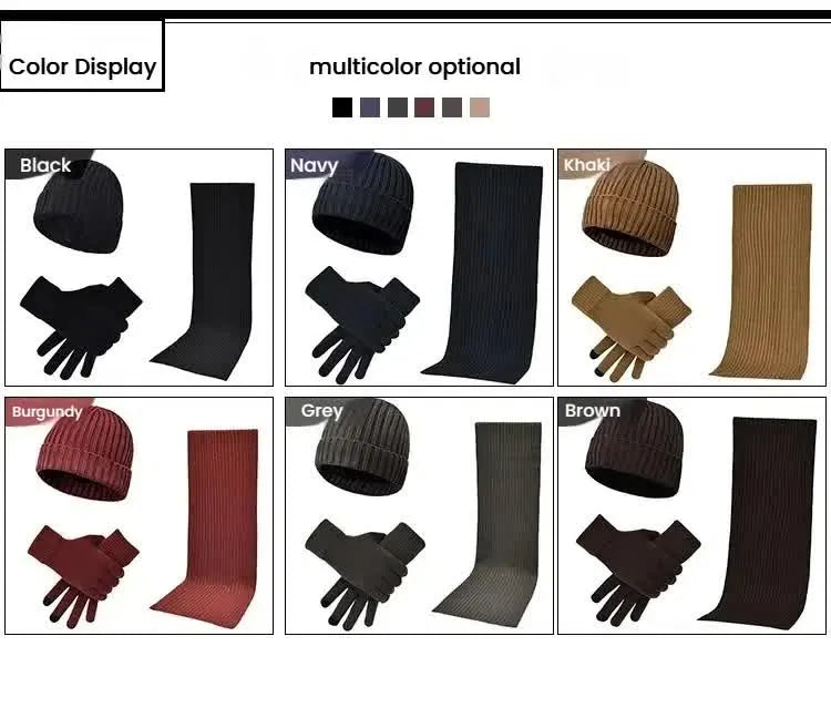 Light Grey Men's 3-Piece Winter Warm Ribbed Knit Beanie Hat Scarf and Gloves Set - Image 2