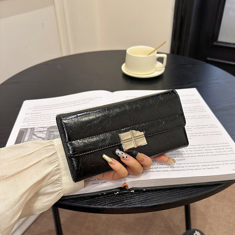 Black Elegant Women's RFID Blocking Long Wallet - PU Leather Clutch Purse with Clasp - Image 2