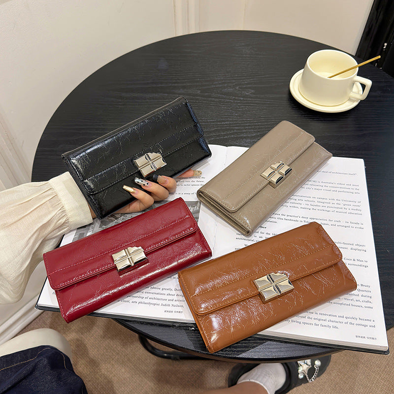 Black Elegant Women's RFID Blocking Long Wallet - PU Leather Clutch Purse with Clasp - Image 3