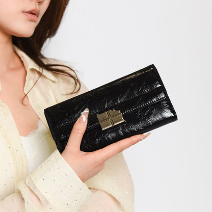 Brown Elegant Women's RFID Blocking Long Wallet - PU Leather Clutch Purse with Clasp - Image 4
