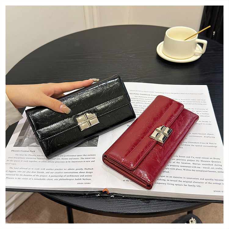 Brown Elegant Women's RFID Blocking Long Wallet - PU Leather Clutch Purse with Clasp - Image 6