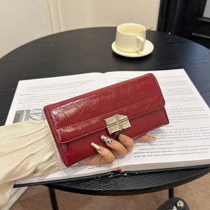 Red Elegant Women's RFID Blocking Long Wallet - PU Leather Clutch Purse with Clasp - Image 2
