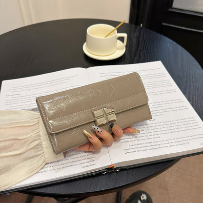 Beige Elegant Women's RFID Blocking Long Wallet - PU Leather Clutch Purse with Clasp - Image 2