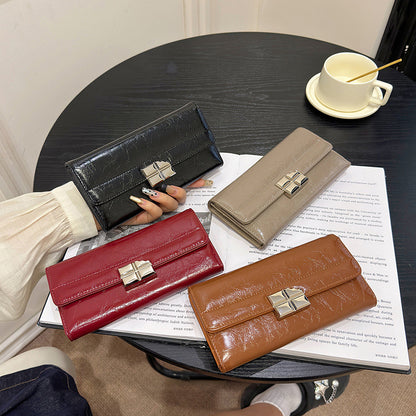 Beige Elegant Women's RFID Blocking Long Wallet - PU Leather Clutch Purse with Clasp - Image 3