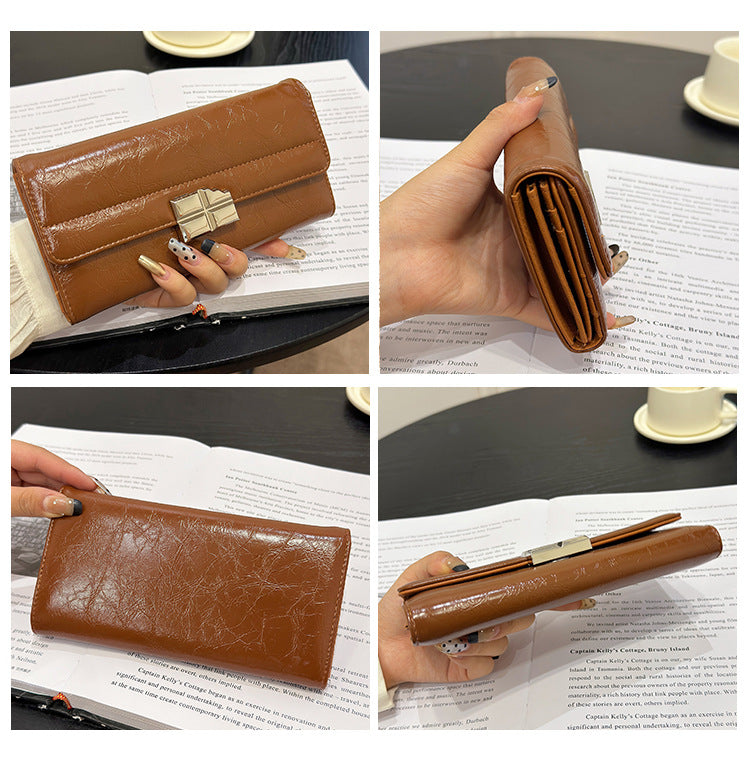 Beige Elegant Women's RFID Blocking Long Wallet - PU Leather Clutch Purse with Clasp - Image 5