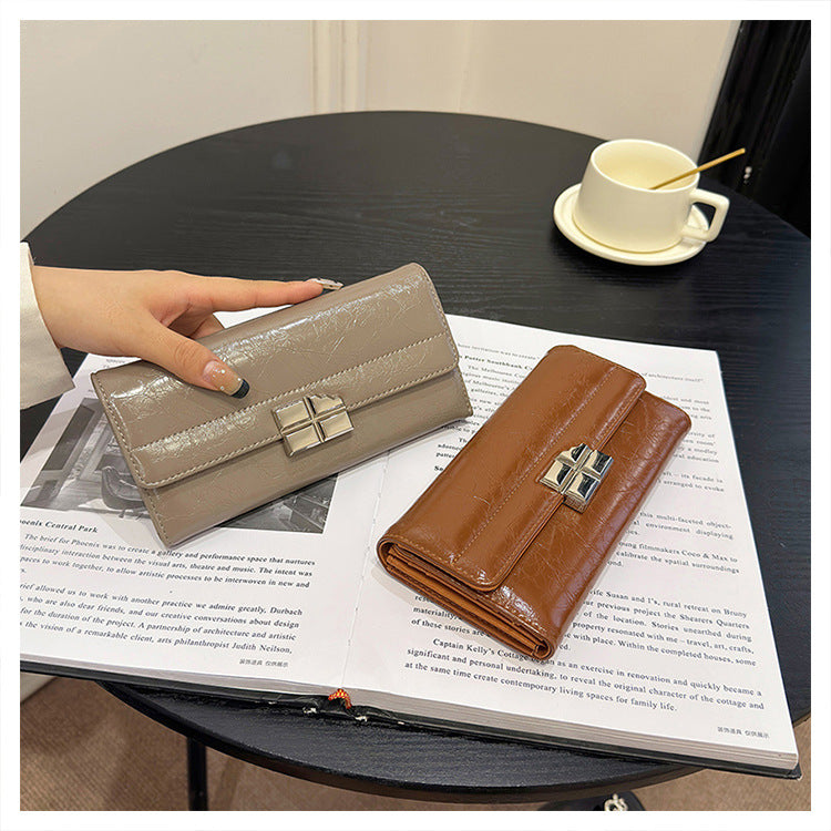 Beige Elegant Women's RFID Blocking Long Wallet - PU Leather Clutch Purse with Clasp - Image 7