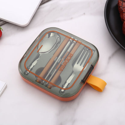 2 Sets Orange And Grey Portable Stainless Steel Cutlery Set -  Reusable Utensils (2 Fork, 2 Spoon, 2 pairs of Chopsticks) with Compact Travel Case - Image 2