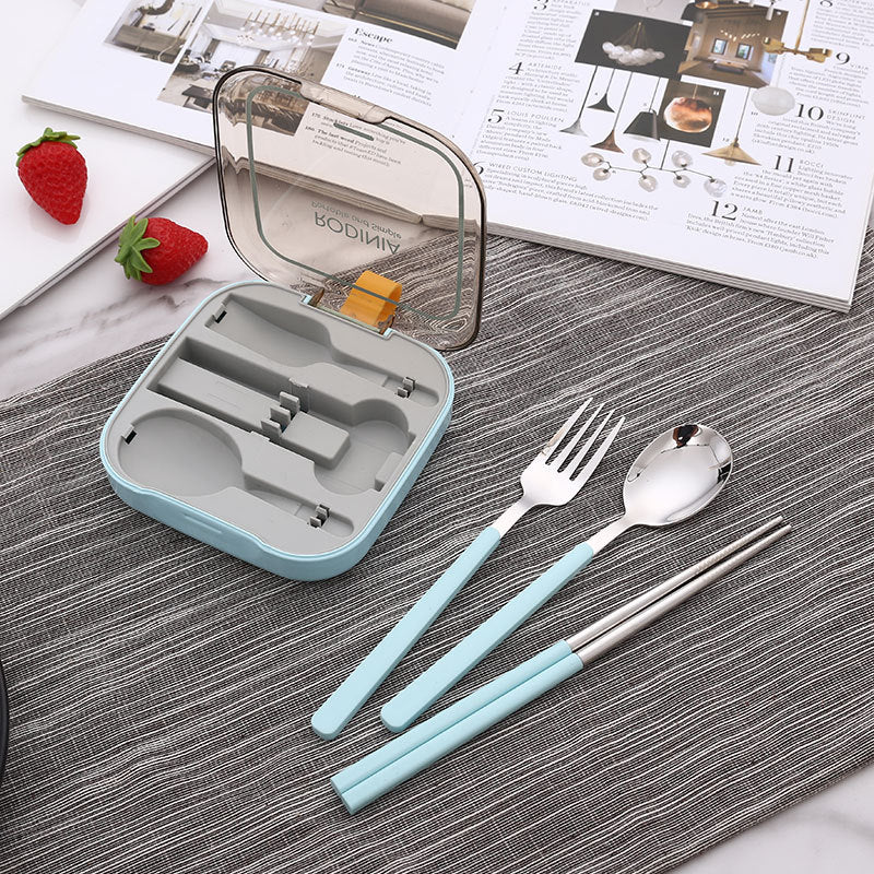 2 Sets Orange And Grey Portable Stainless Steel Cutlery Set -  Reusable Utensils (2 Fork, 2 Spoon, 2 pairs of Chopsticks) with Compact Travel Case - Image 4