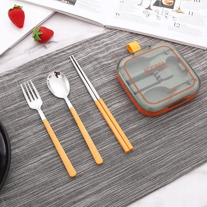2 Sets Blue And Grey Portable Stainless Steel Cutlery Set -  Reusable Utensils (2 Fork, 2 Spoon, 2 pairs of Chopsticks) with Compact Travel Case - Image 5