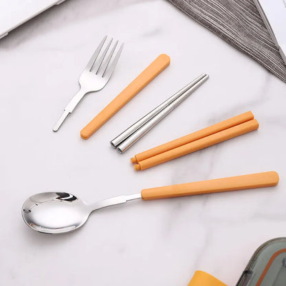 2 Sets Blue And Grey Portable Stainless Steel Cutlery Set -  Reusable Utensils (2 Fork, 2 Spoon, 2 pairs of Chopsticks) with Compact Travel Case - Image 6