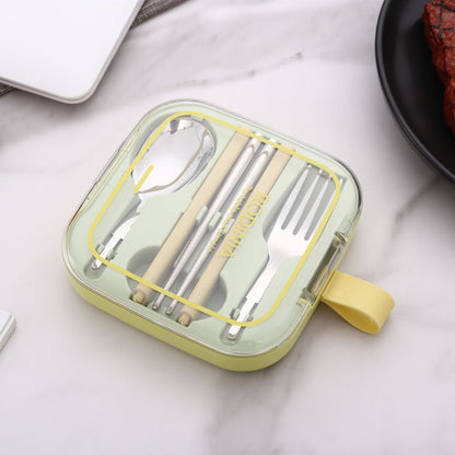 2 Sets Green Portable Stainless Steel Cutlery Set -  Reusable Utensils (2 Fork, 2 Spoon, 2 pairs of Chopsticks) with Compact Travel Case - Image 2
