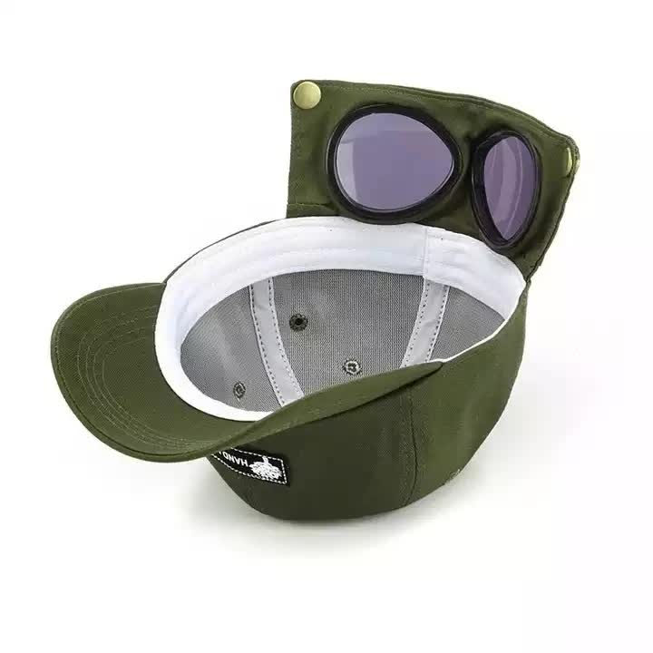Black Stylish Aviator Goggle Baseball Cap - Unisex Outdoor Cotton Sun Hat - Image 7