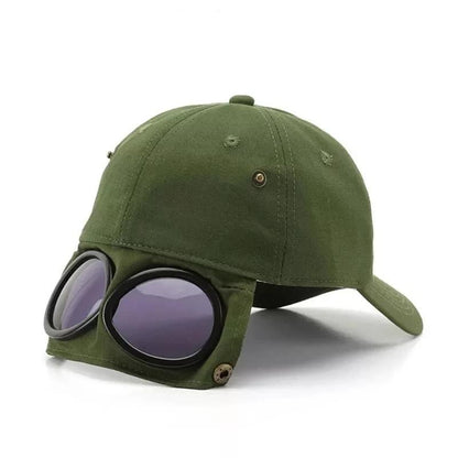 Beige Stylish Aviator Goggle Baseball Cap - Unisex Outdoor Cotton Sun Hat - Image 5