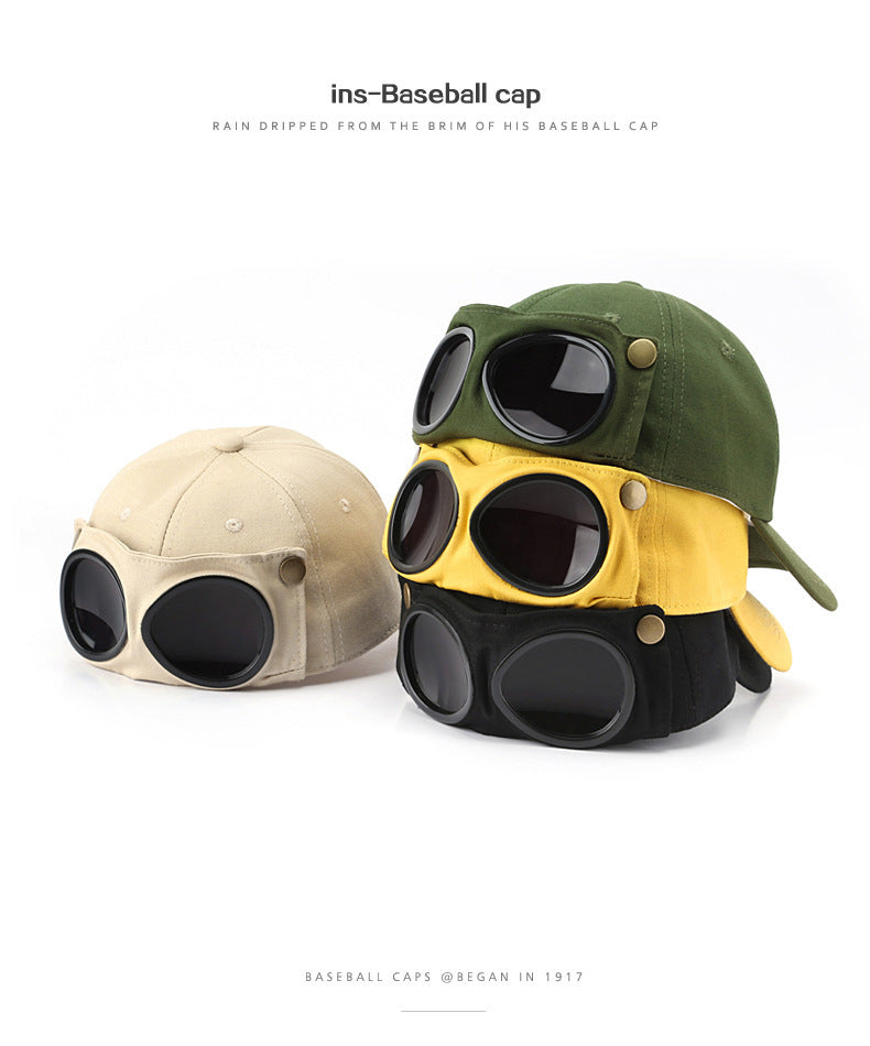 Army Green Stylish Aviator Goggle Baseball Cap - Unisex Outdoor Cotton Sun Hat - Image 2
