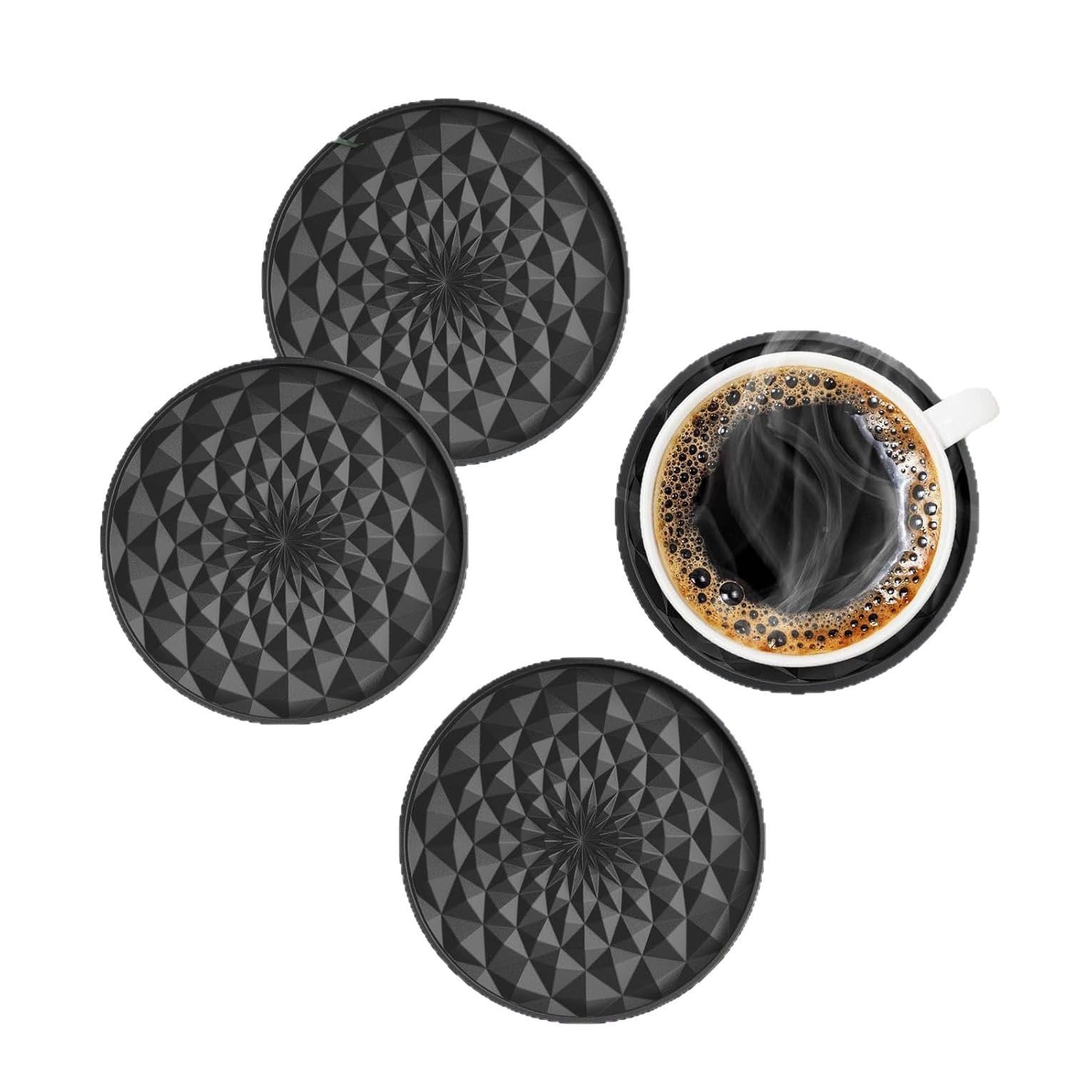 Red and Black Geometric Silicone Drink Coasters Set (6 Pack) with Holder - Non-Slip Table Protectors - Image 2