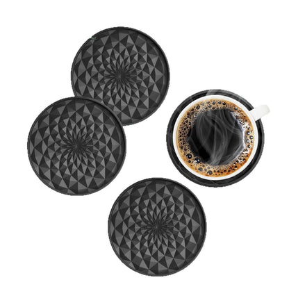 Dark Blue and Black Geometric Silicone Drink Coasters Set (6 Pack) with Holder - Non-Slip Table Protectors - Image 2
