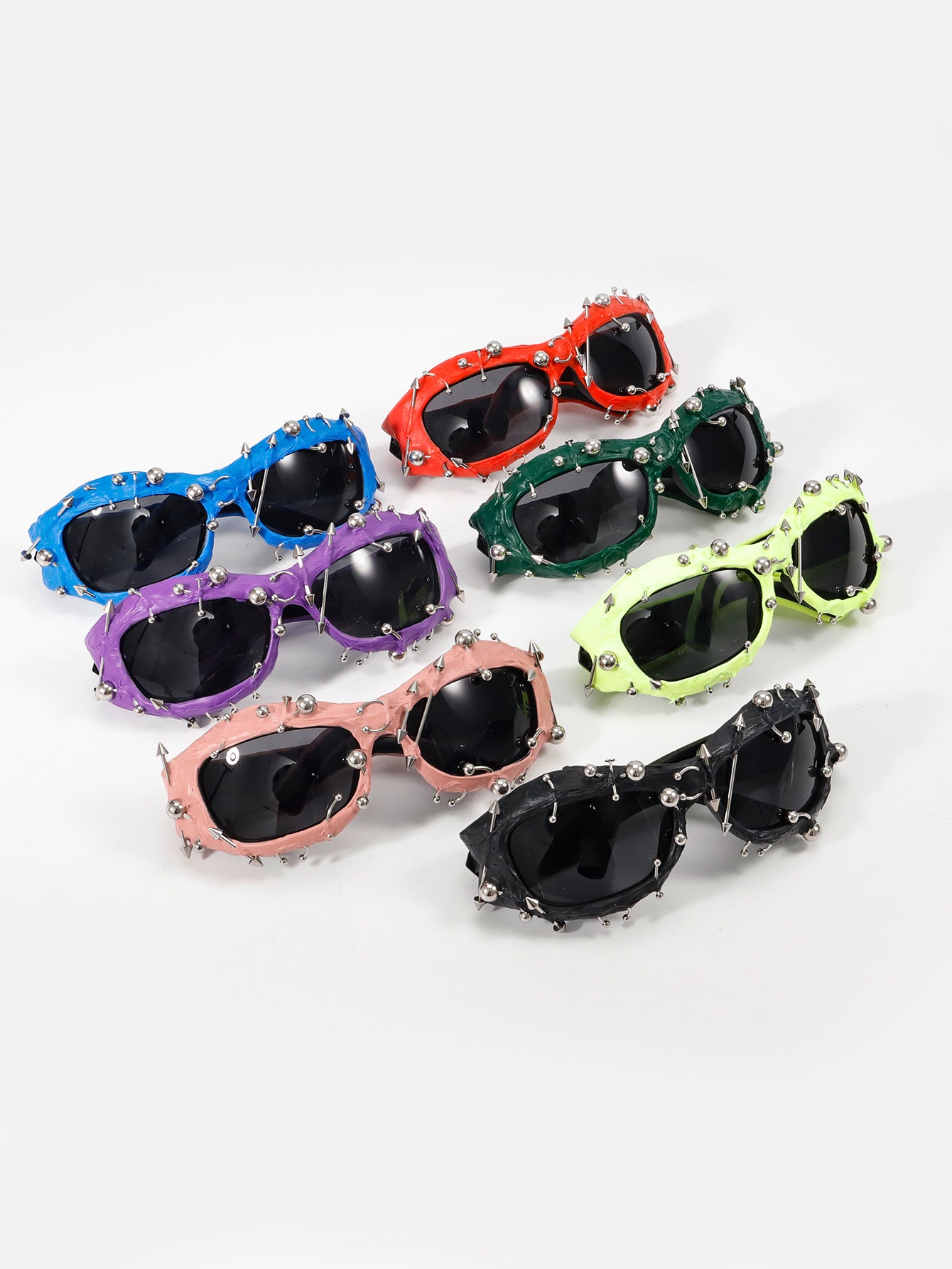 Red Edgy Punk Rock Spiked Sunglasses - Statement Goth Studded Eyewear - Image 3