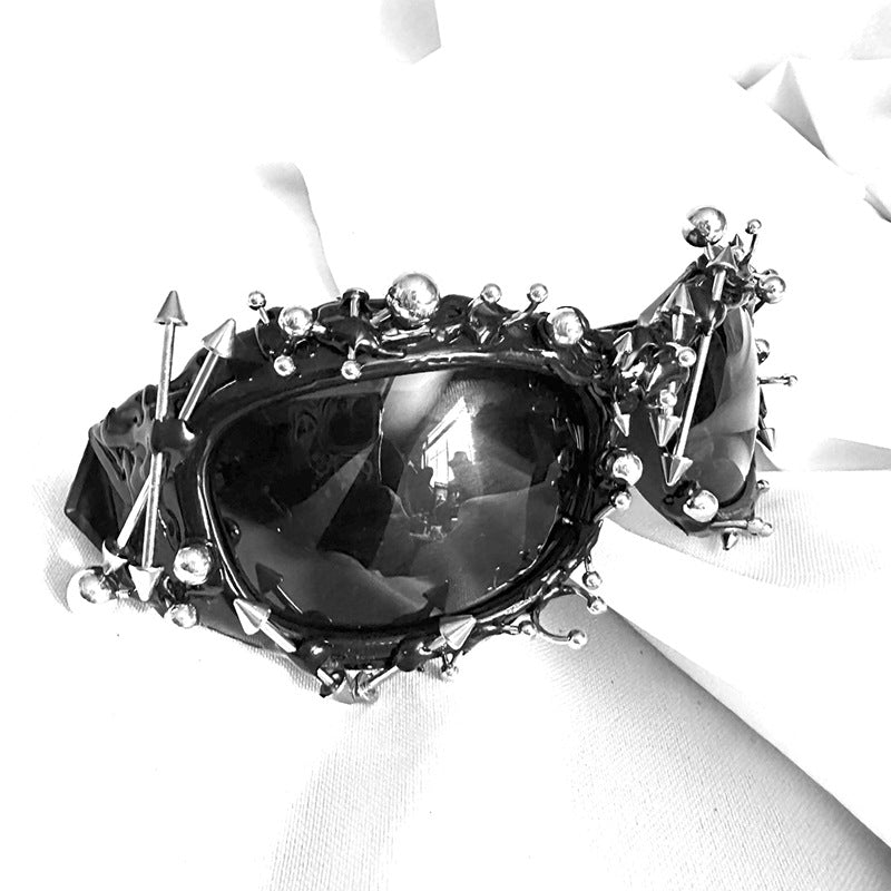 Red Edgy Punk Rock Spiked Sunglasses - Statement Goth Studded Eyewear - Image 5