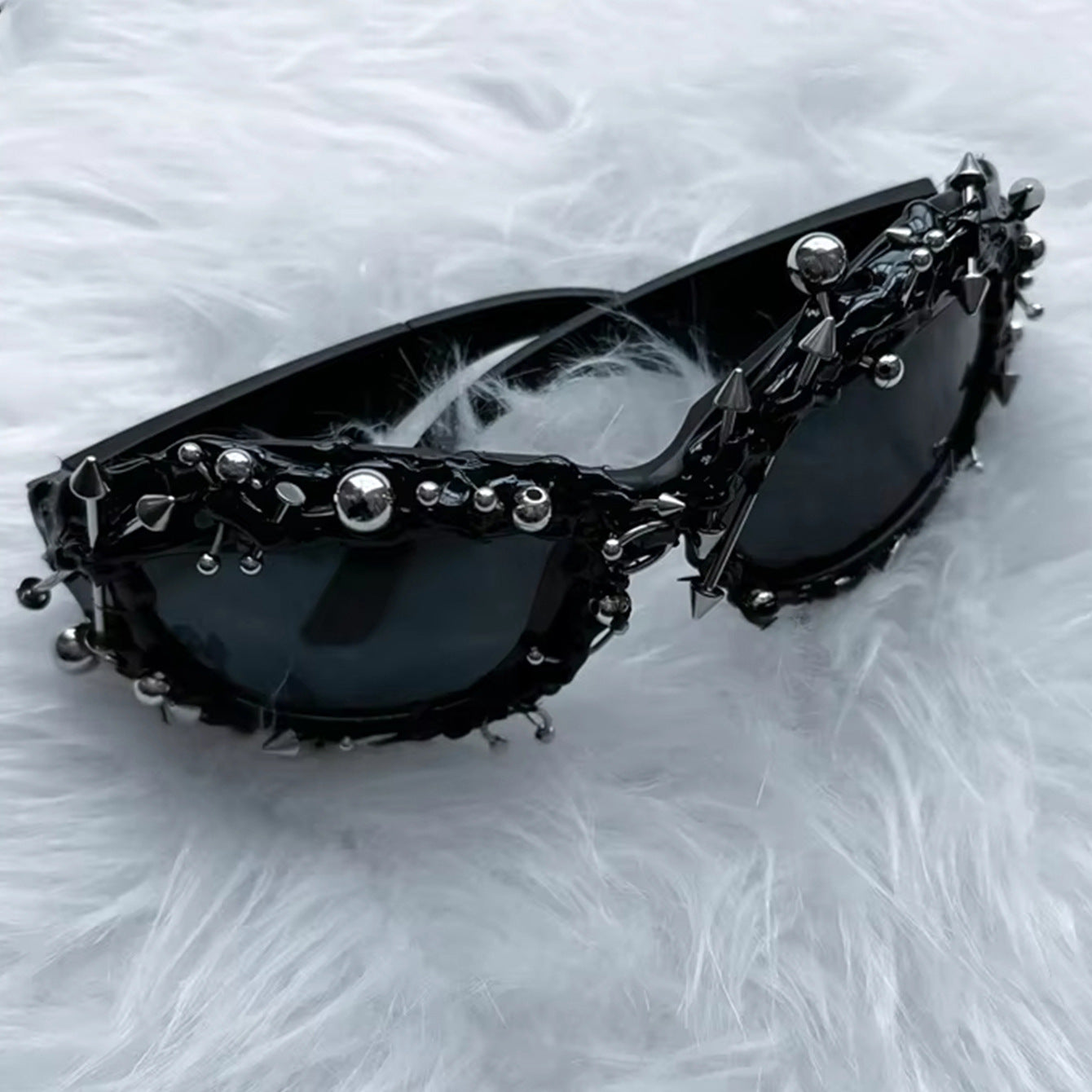 Blue Edgy Punk Rock Spiked Sunglasses - Statement Goth Studded Eyewear - Image 6