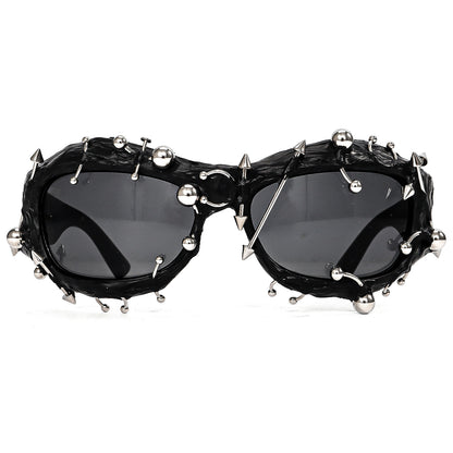 Purple Edgy Punk Rock Spiked Sunglasses - Statement Goth Studded Eyewear - Image 4