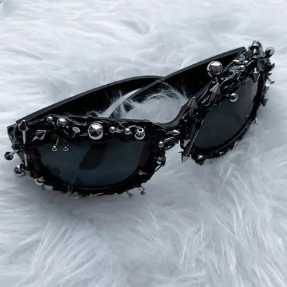Purple Edgy Punk Rock Spiked Sunglasses - Statement Goth Studded Eyewear - Image 6