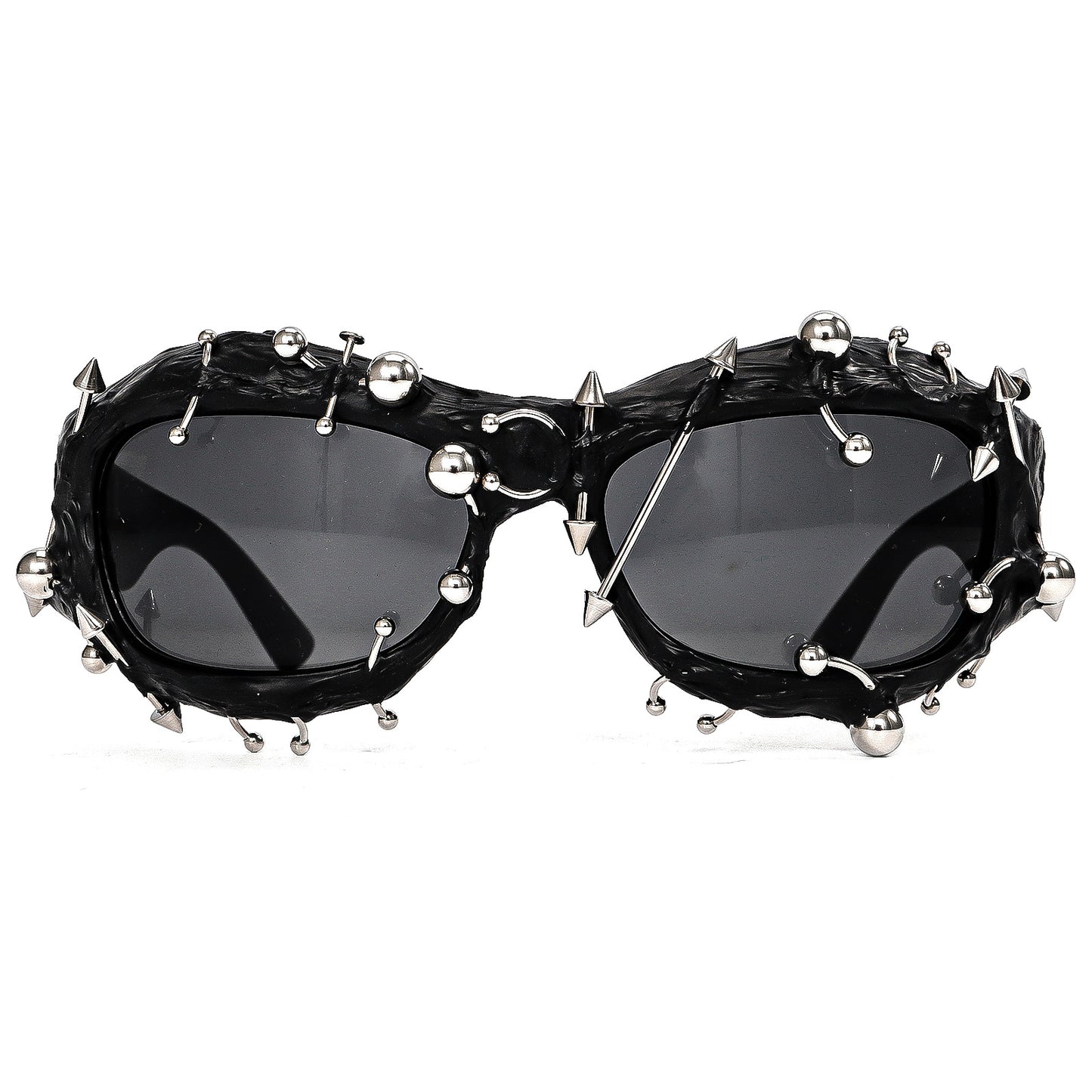 Bright Green Edgy Punk Rock Spiked Sunglasses - Statement Goth Studded Eyewear - Image 4