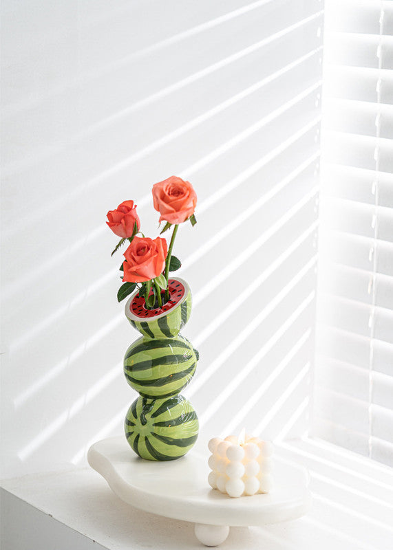 Bright Yellow Whimsical Stacked Orange Ceramic Vase - Modern Nordic Tabletop Decor - Image 6