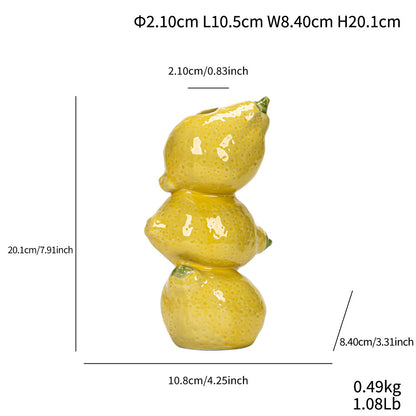 Yellow Zesty Stacked Lemon Ceramic Vase - Cheerful Nordic Tabletop Decor