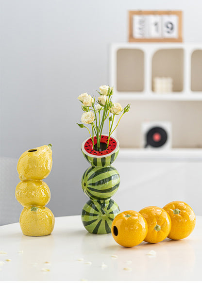 Yellow Zesty Stacked Lemon Ceramic Vase - Cheerful Nordic Tabletop Decor - Image 8