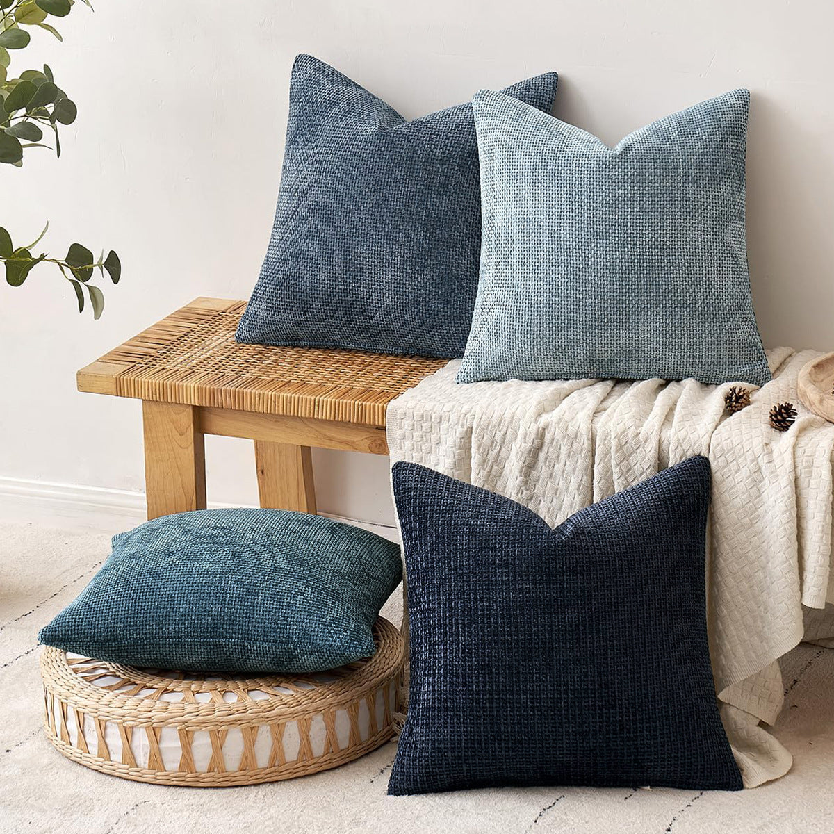 Light Grey Plush Chenille Cushion Covers Set of 2 - Soft Textured Decorative Throw Pillow Cases for Sofa Couch, 45x45cm - Image 2