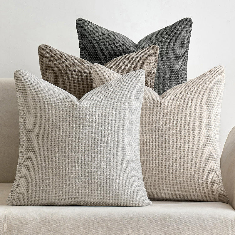 Light Grey Plush Chenille Cushion Covers Set of 2 - Soft Textured Decorative Throw Pillow Cases for Sofa Couch, 45x45cm - Image 3