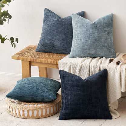Khaki Plush Chenille Cushion Covers Set of 2 - Soft Textured Decorative Throw Pillow Cases for Sofa Couch, 45x45cm - Image 2