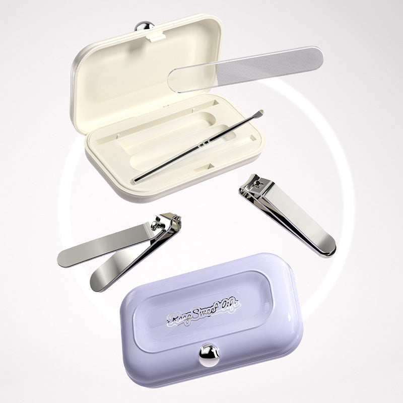 2 Sets Beige Portable 4-Piece Manicure Set - Compact Nail Grooming Kit with Stainless Steel Clippers, File & Stylish Case - Image 4