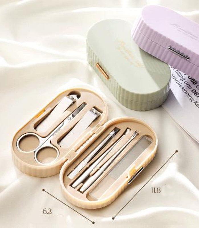 Beige Compact 7-Piece Manicure Set - Stainless Steel Nail Grooming Kit with Stylish Travel Case - Image 2
