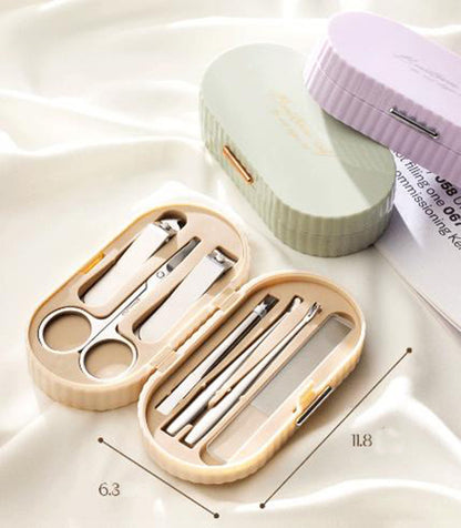 Beige Compact 7-Piece Manicure Set - Stainless Steel Nail Grooming Kit with Stylish Travel Case - Image 2