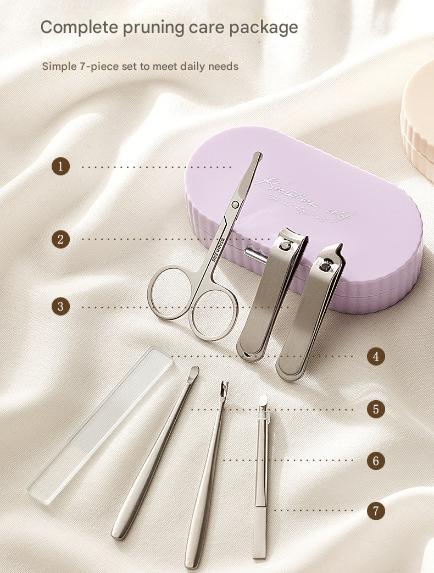 Beige Compact 7-Piece Manicure Set - Stainless Steel Nail Grooming Kit with Stylish Travel Case - Image 3