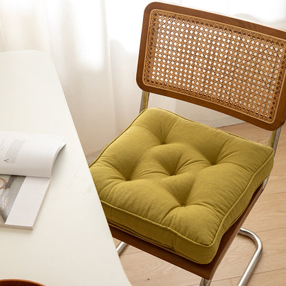 Tea Green Soft And Thick Seat Cushion - Cotton Linen Blend Chair Pad with Ties - 43x43cm