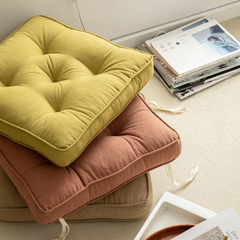 Tea Green Soft And Thick Seat Cushion - Cotton Linen Blend Chair Pad with Ties - 43x43cm - Image 3