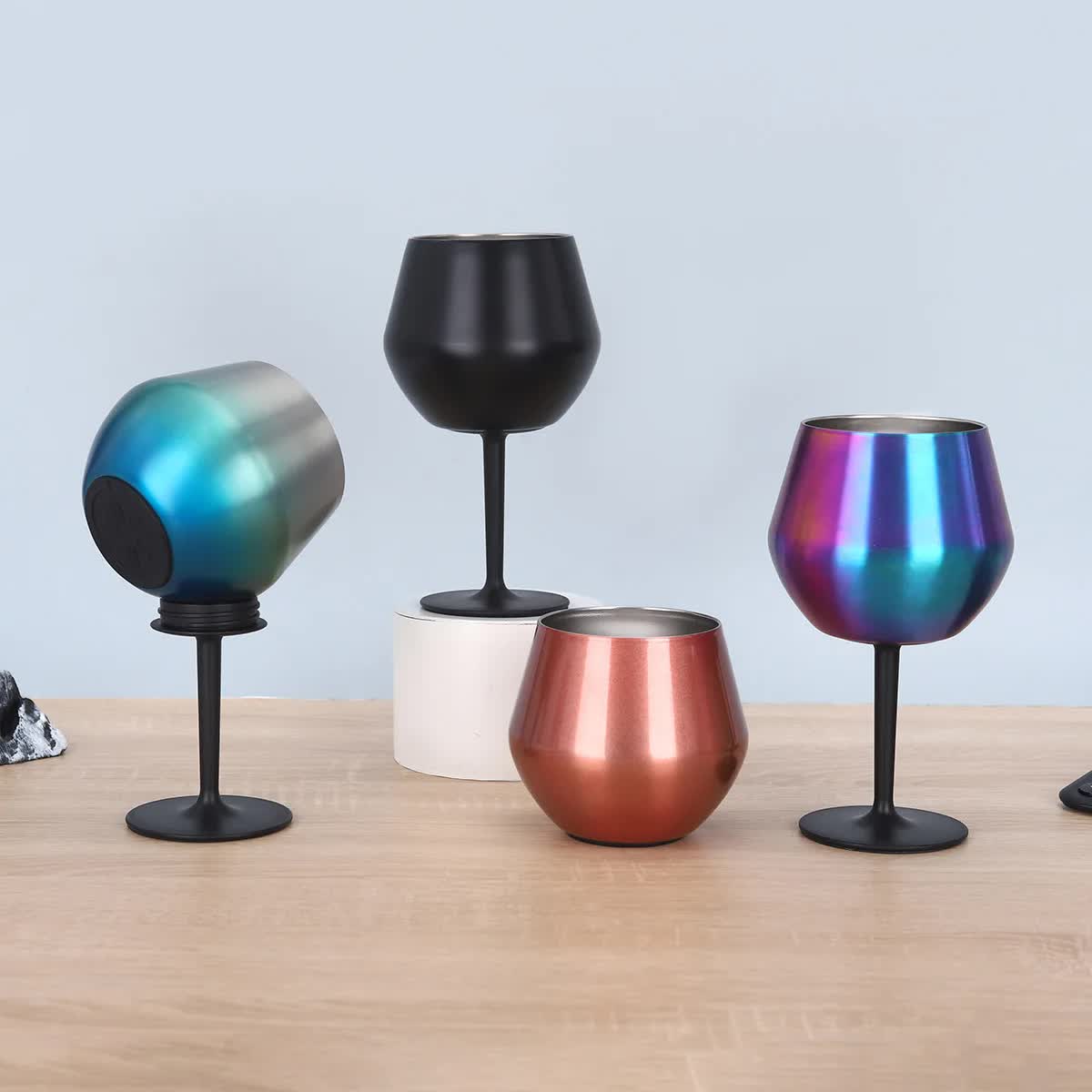 2 Pcs Black Detachable Stainless Steel Wine Glass - 14oz (420ml) Portable Stemmed Goblet for Outdoors & Travel - Image 3
