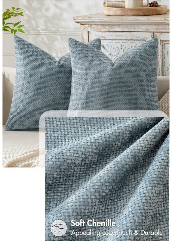 Light Green Plush Chenille Cushion Covers Set of 2 - Soft Textured Decorative Throw Pillow Cases for Sofa Couch, 45x45cm - Image 5