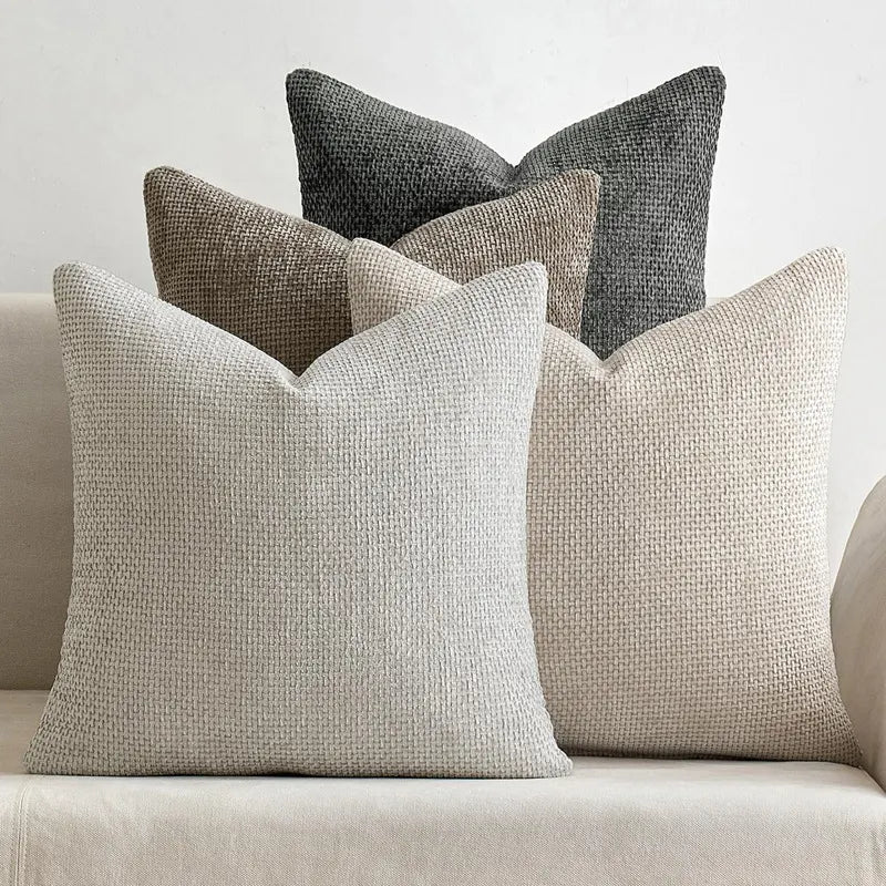 Dark Blue Plush Chenille Cushion Covers Set of 2 - Soft Textured Decorative Throw Pillow Cases for Sofa Couch, 45x45cm - Image 3